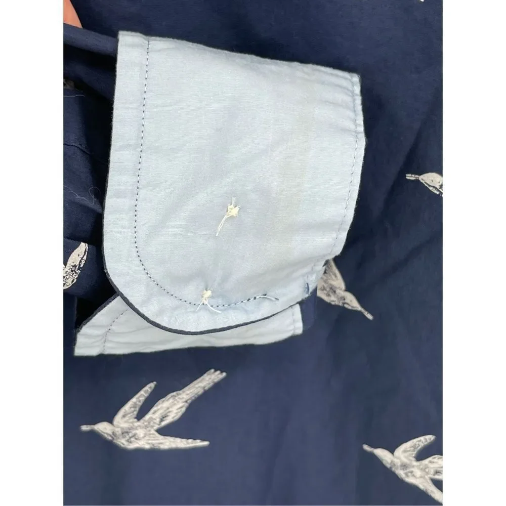 Banana Republic Shirt Slim Button Down Mens Large Luxe Poplin Untucked Bird Blue